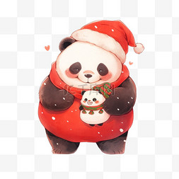 熊猫玩雪卡通手绘元素冬天