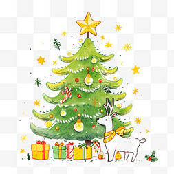 彩色手绘星星图片_圣诞树卡通手绘元素圣诞节