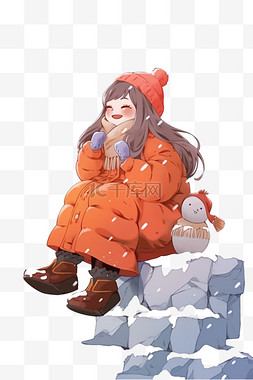 石头上的雪图片_雪天冬天可爱女孩卡通手绘元素