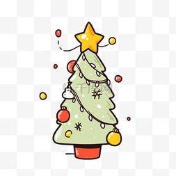 黄色背景星星图片_圣诞节手绘元素圣诞树卡通