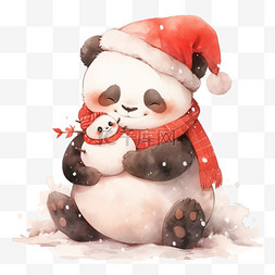 手绘小雪背景图片_熊猫冬天玩雪卡通手绘元素