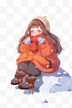 羽绒服简约图片_冬天手绘雪天可爱女孩卡通元素