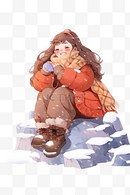 石头上的雪图片_雪天可爱女孩卡通冬天手绘元素