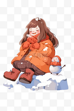 石头上的雪图片_雪天可爱女孩卡通手绘冬天元素