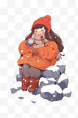 冬天雪天可爱女孩手绘卡通元素