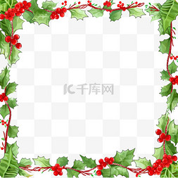 圣诞节绿叶红白卡通边框手绘元素