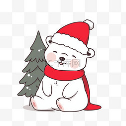手绘小松树图片_圣诞节小熊卡通冬天手绘元素