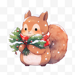 可爱松鼠卡通图片_圣诞节松鼠卡通冬天手绘元素