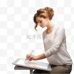 电脑绘图图片_在平板电脑上绘图的女人