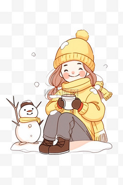 衣服简笔画图片_可爱女孩冬天雪人卡通手绘元素