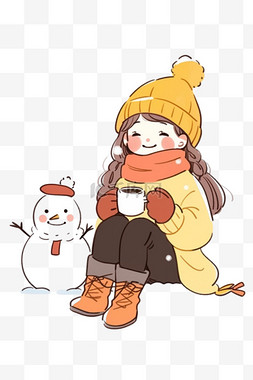可爱女孩雪人卡通手绘冬天元素