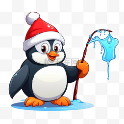 冬天钓鱼企鹅卡通元素手绘