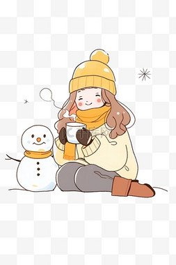 冬天雪地衣服图片_冬天手绘元素可爱女孩雪人卡通