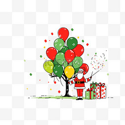 红色气球礼盒图片_圣诞节卡通圣诞树圣诞老人气球手