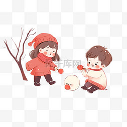 拿糖葫芦图片_可爱孩子玩雪卡通手绘冬天元素