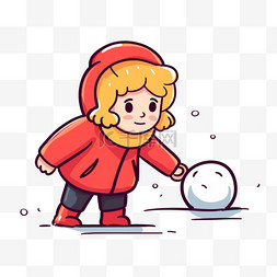 冬天手绘元素可爱孩子滚雪球卡通