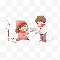 拿糖葫芦图片_冬天可爱孩子玩雪卡通元素手绘