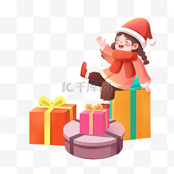 人物礼盒图片_圣诞节人物场景节日女孩礼品盒