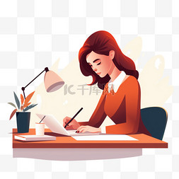 一张纸图片_坐在办公桌前在一张纸上写字的女