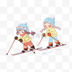 可爱孩子滑雪冬天卡通手绘元素