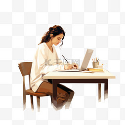 坐在办公桌前在一张纸上写字的女