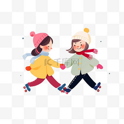 女孩滑雪可爱图片_冬天可爱女孩卡通手绘元素滑冰