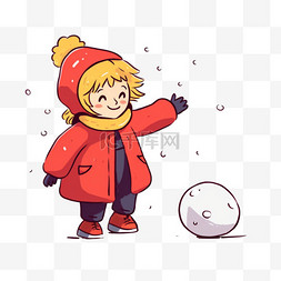 滚雪球素材图片_冬天可爱孩子卡通滚雪球手绘元素