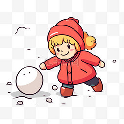 冬天可爱孩子滚雪球手绘元素卡通