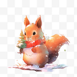 拿松果的松鼠图片_冬天可爱松鼠圣诞节卡通手绘元素