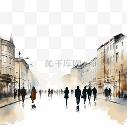 线描古代街道图片_走在城市街道上的人们