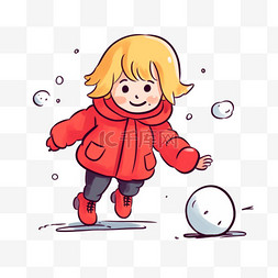 可爱孩子冬天滚雪球卡通手绘元素