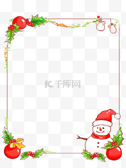 红色手绘圣诞装饰图片_圣诞节圣诞装饰边框雪人卡通手绘