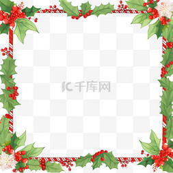数字白图片_圣诞节绿叶红白边框手绘卡通元素