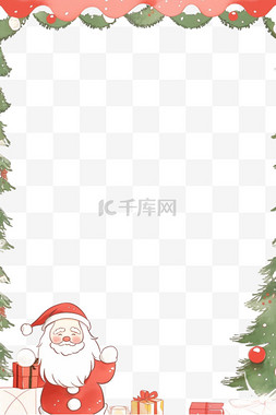 手绘红色圣诞树图片_圣诞节边框卡通手绘元素圣诞老人