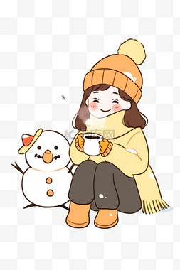 冬天可爱女孩卡通手绘雪人元素