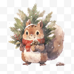 松鼠手绘图片_卡通冬天圣诞节松鼠手绘元素