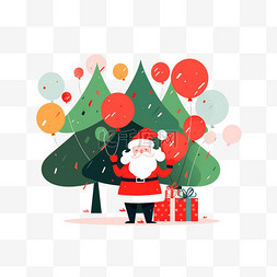 红色的圣诞树图片_圣诞节圣诞老人气球圣诞树卡通手