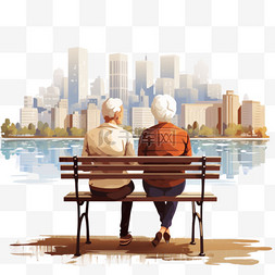 老年背景图片_坐在城市背景上的老年夫妇