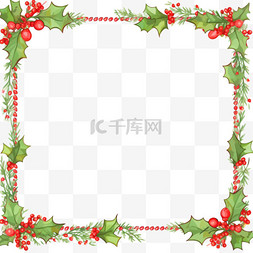 数字白图片_圣诞节绿叶红白手绘边框卡通元素