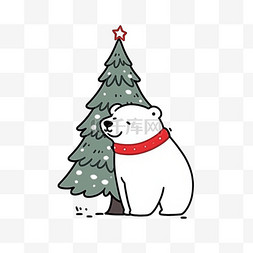 绿色背景圣诞图片_冬天小熊卡通圣诞节手绘元素