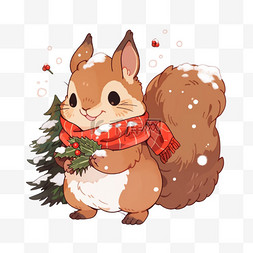 可爱冬天图片_冬天圣诞节松鼠手绘卡通元素