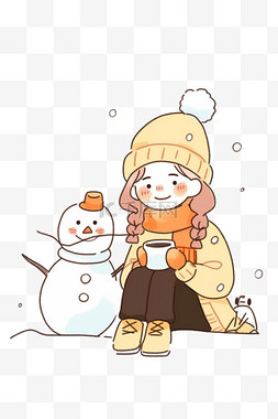 冬天可爱女孩手绘雪人卡通元素
