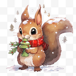 白雪卡通图片_冬天可爱松鼠卡通手绘元素圣诞节