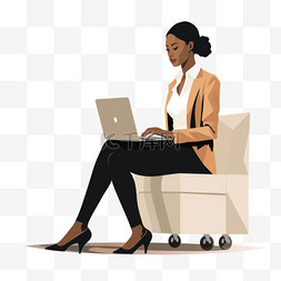 坐在笔记本电脑上工作的黑人女商