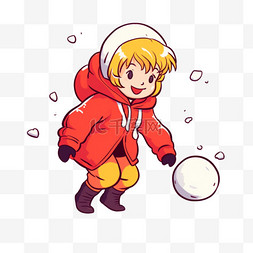 滚雪球图片_可爱孩子滚雪球卡通手绘冬天元素