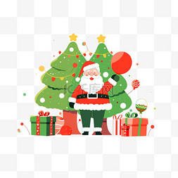 绿色背景圣诞图片_圣诞节圣诞树圣诞老人气球手绘元