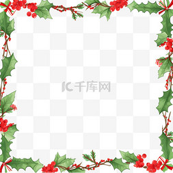纯色白背景图片_圣诞节绿叶红白边框卡通手绘元素
