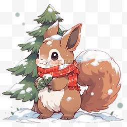 圣诞节冬天松鼠卡通手绘元素