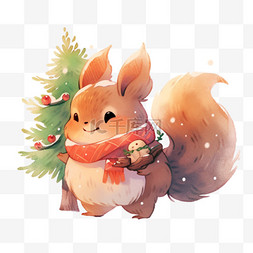 拿松果的松鼠图片_卡通冬天圣诞节可爱松鼠手绘元素