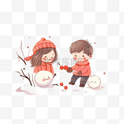 糖葫芦山楂图片_冬天玩雪可爱孩子卡通手绘元素